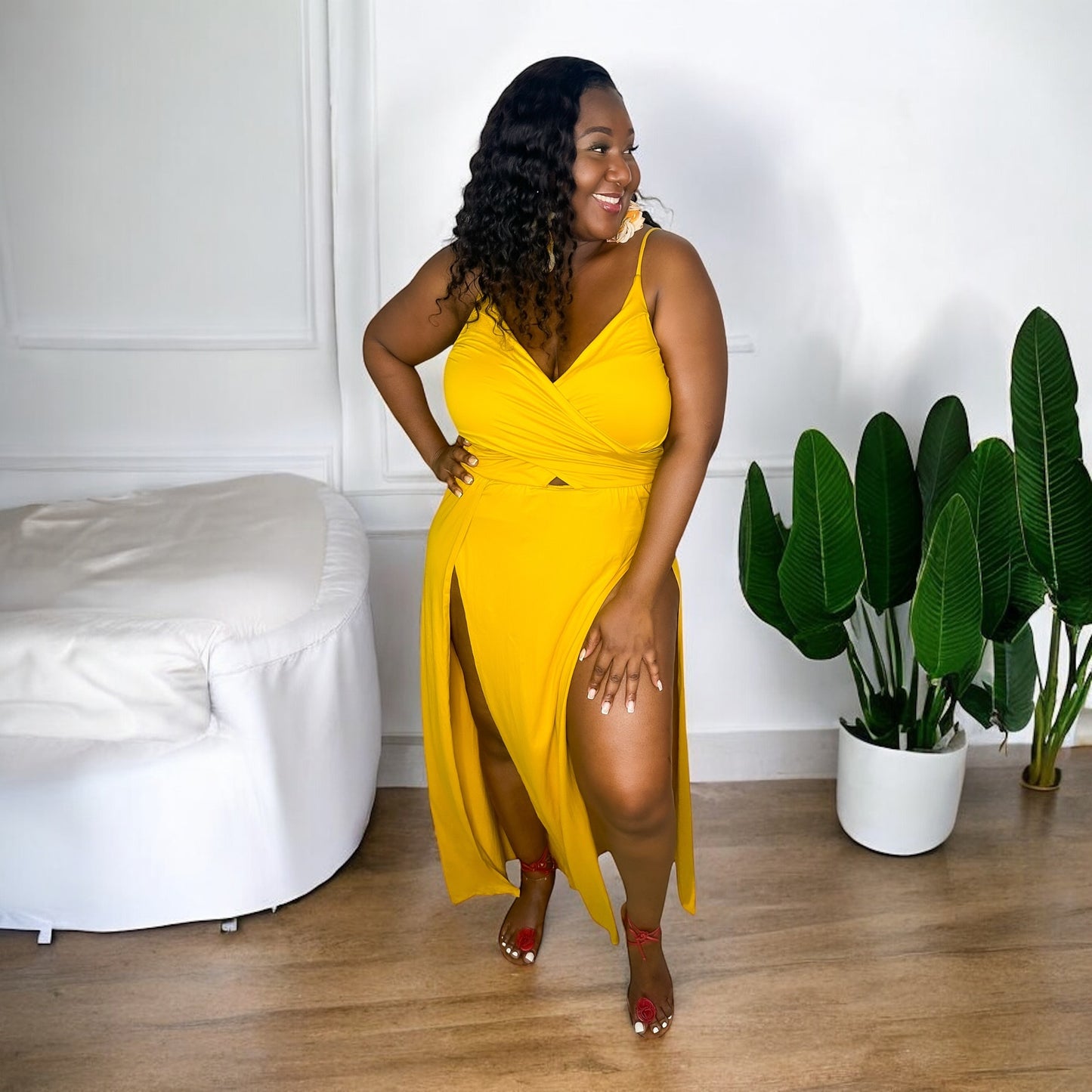 Mustard Split Maxi Dress