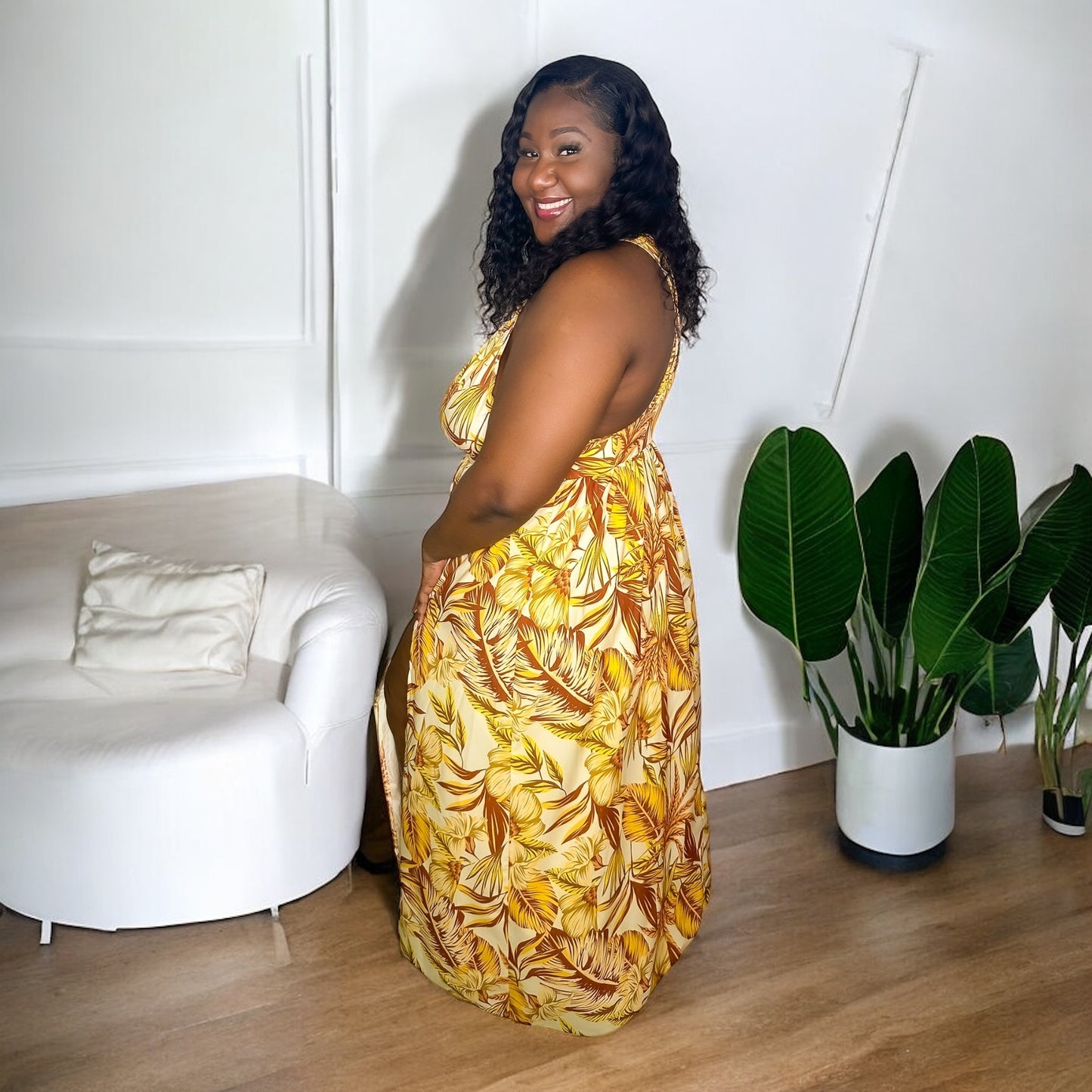 One Shoulder Leaf Dress