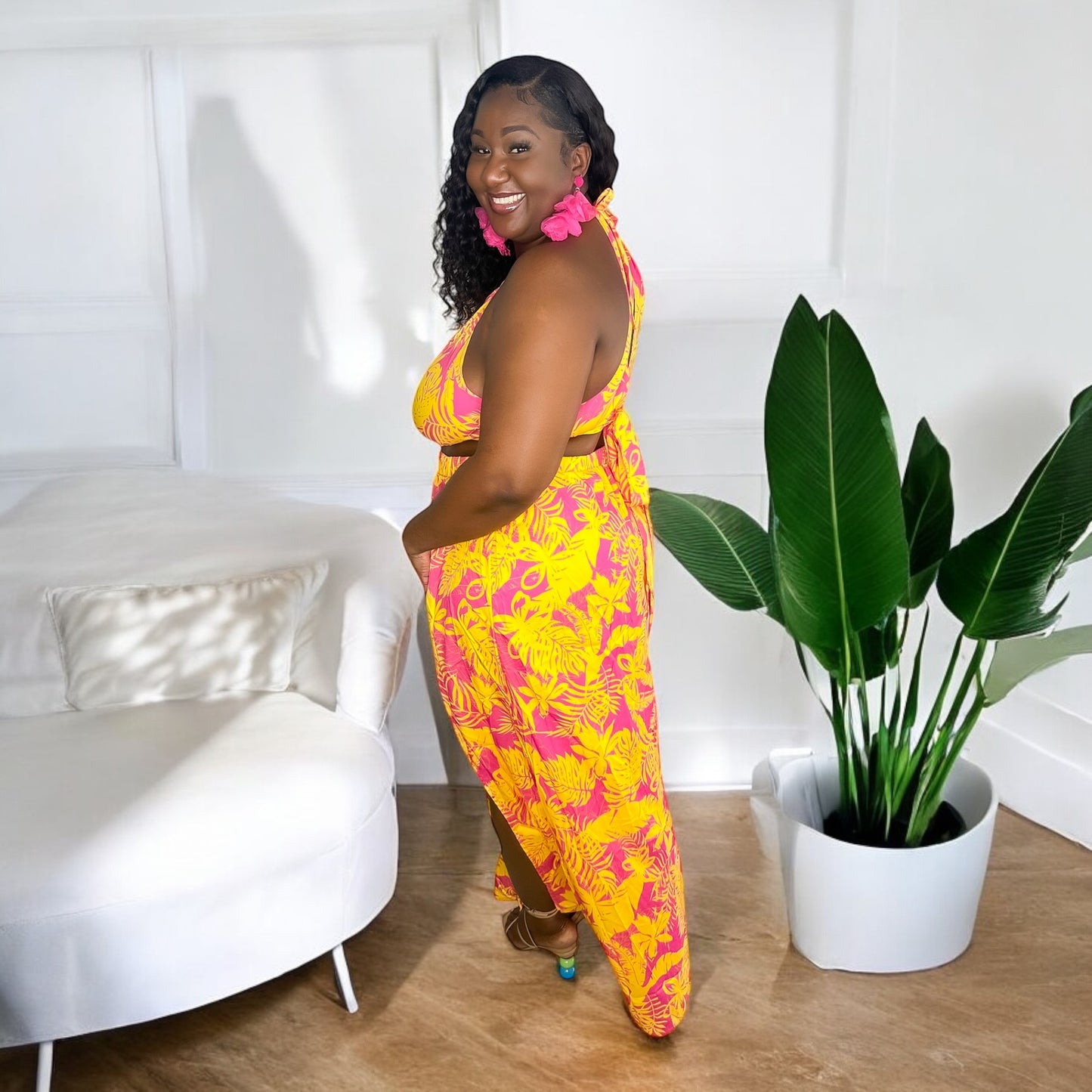Pink and Yellow Hawaii Skirt Set