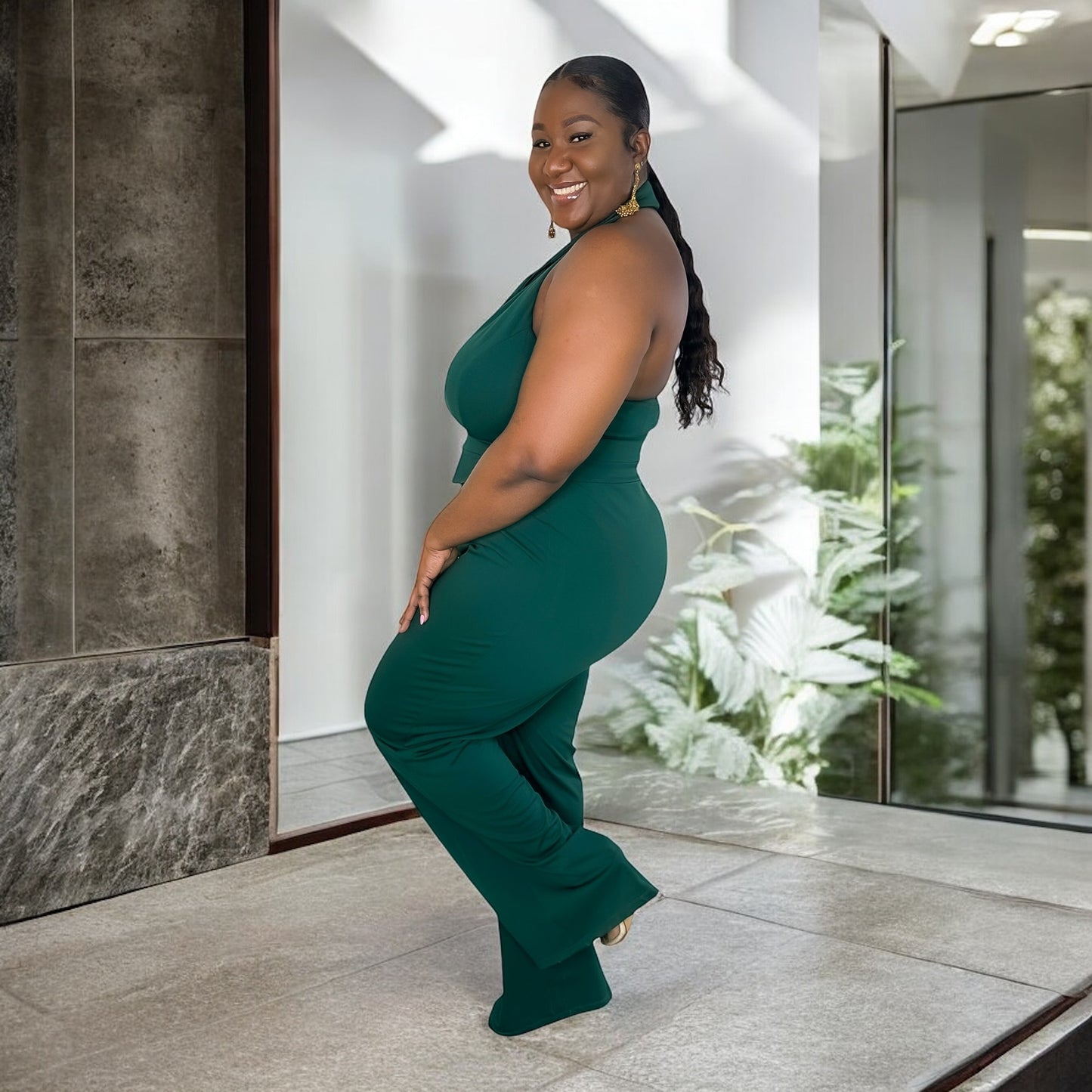 Boss Babe Halter Jumpsuit – Emerald Green
