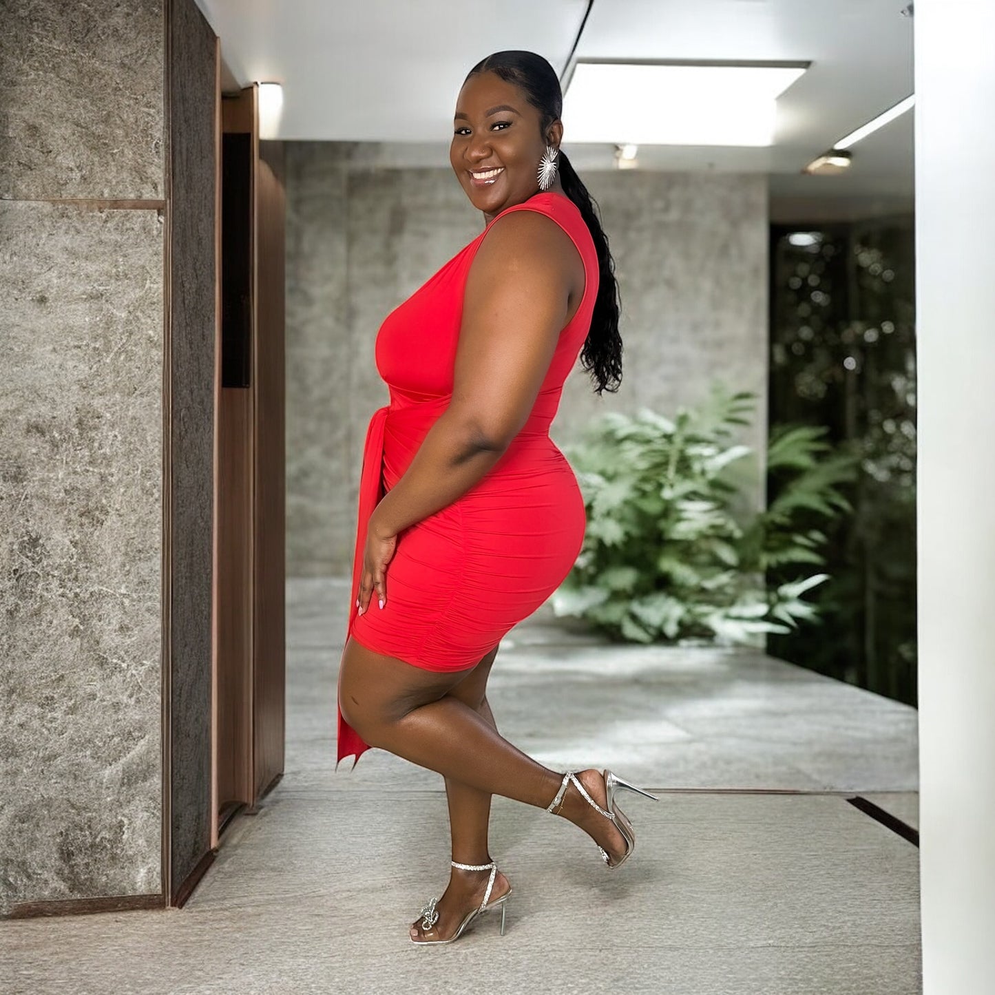Red Tie Front Bodycon Dress