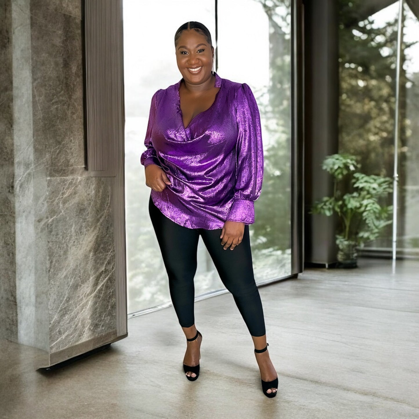 Shine Draped Blouse – Purple