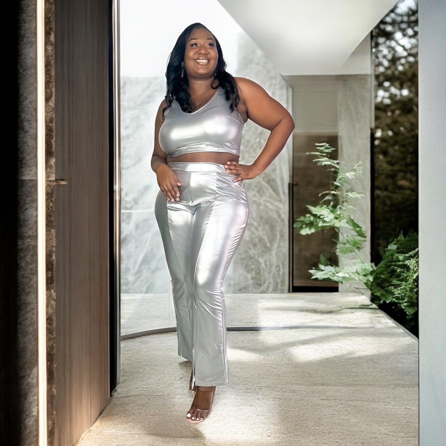 Silver Metallic Two-Piece Set