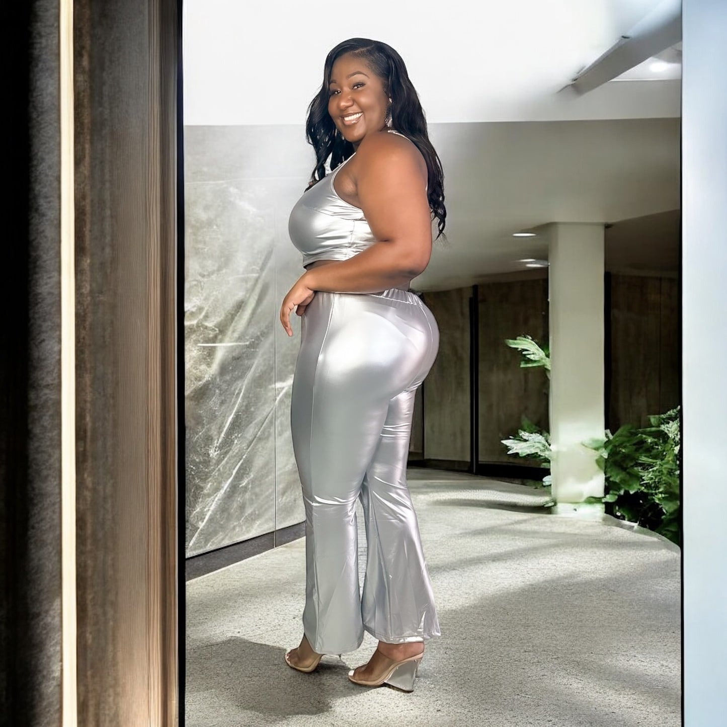Silver Metallic Two-Piece Set