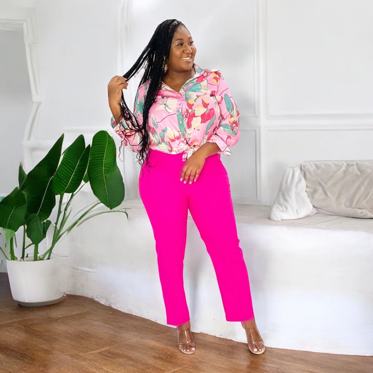 Pink Petal Straight-Leg Pants