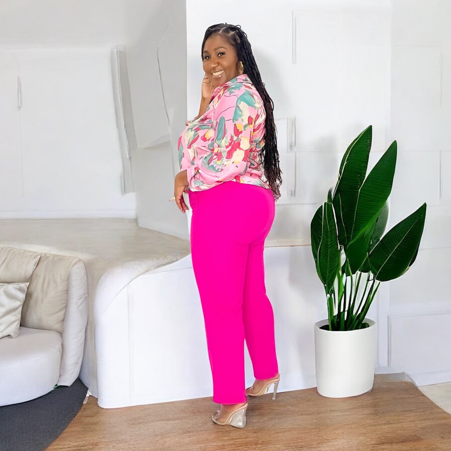 Pink Petal Straight-Leg Pants