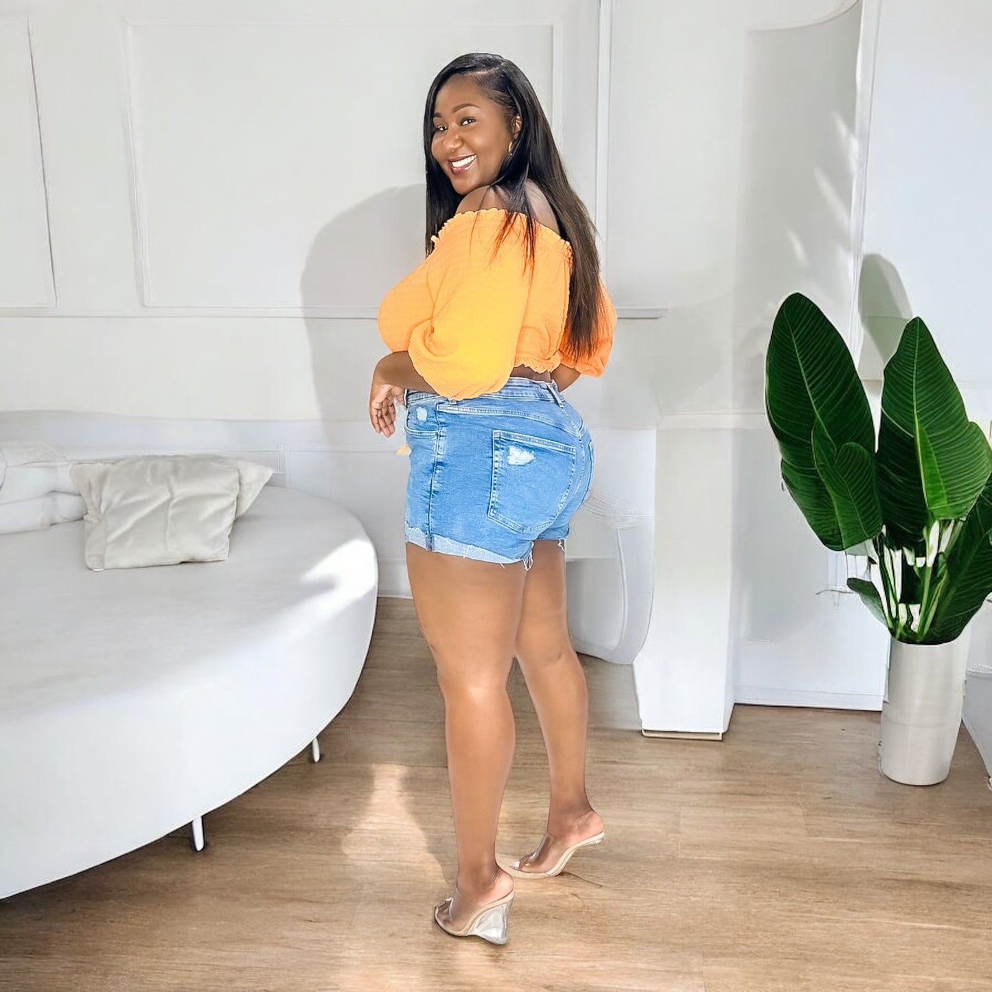 Sunset Off-Shoulder Smocked Crop Top