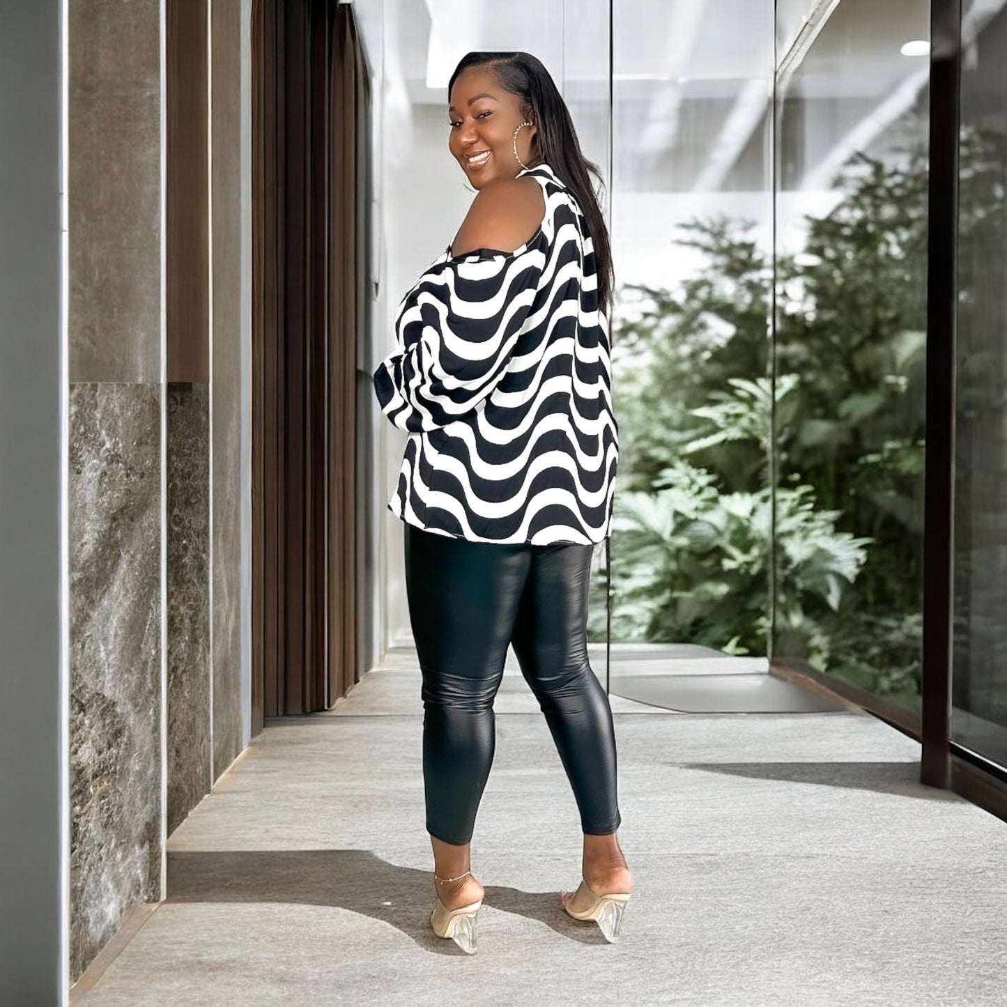 Black & White Cold Shoulder Blouse