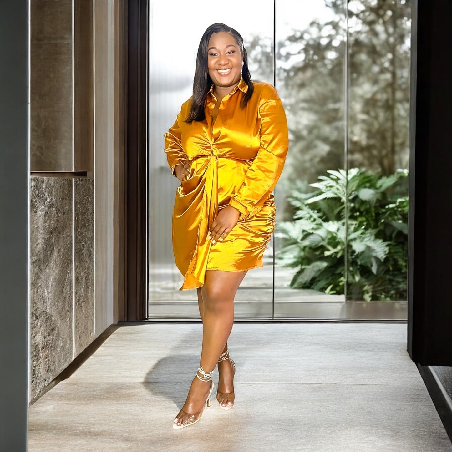Golden Hour Satin Shirt Dress