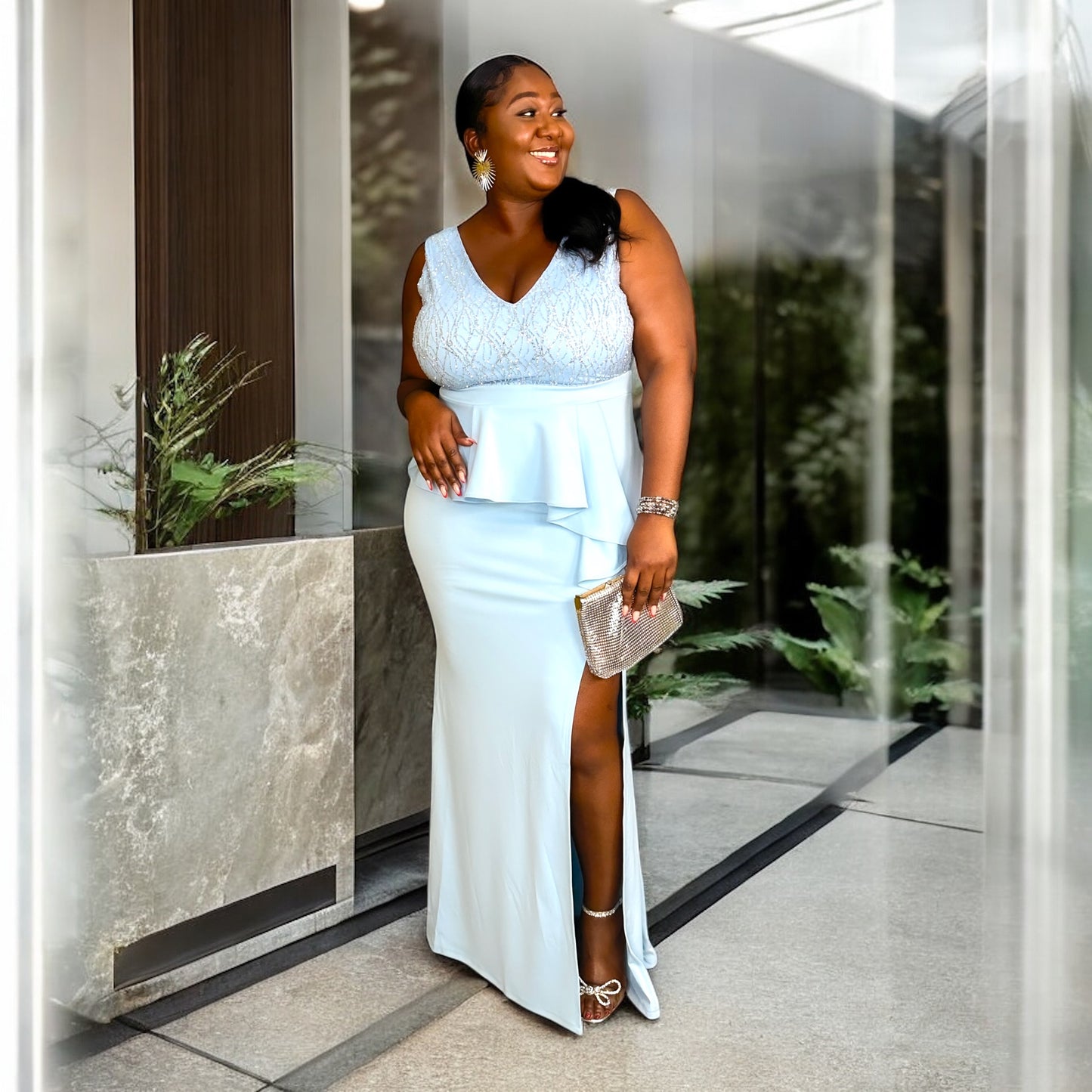 Powder Blue Peplum Gown