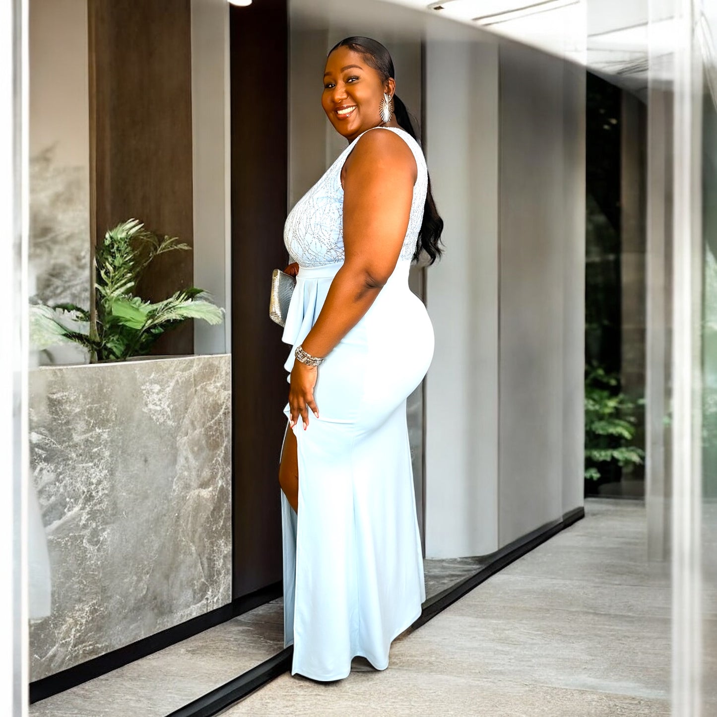 Powder Blue Peplum Gown