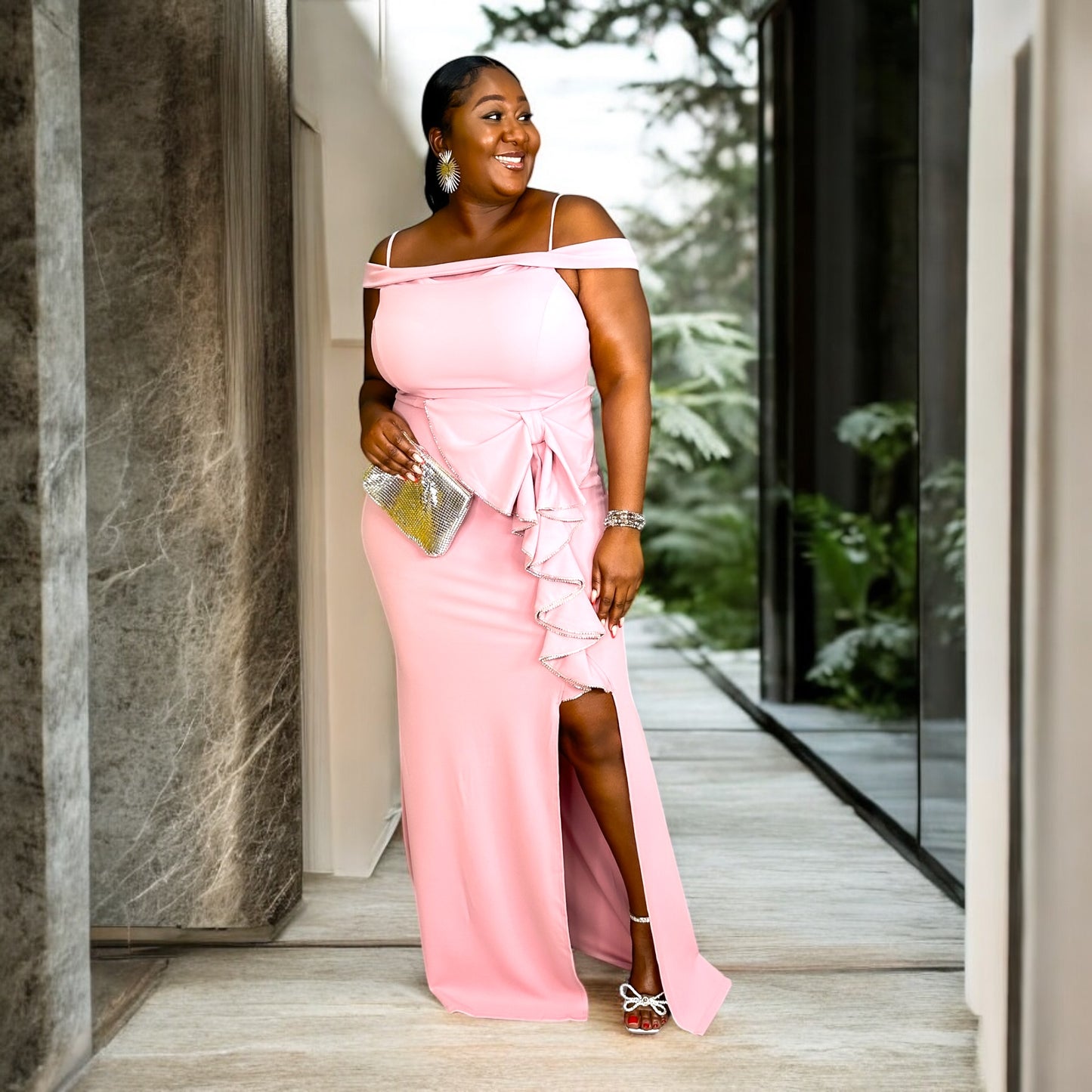 Blush Glamour Ruffle Gown