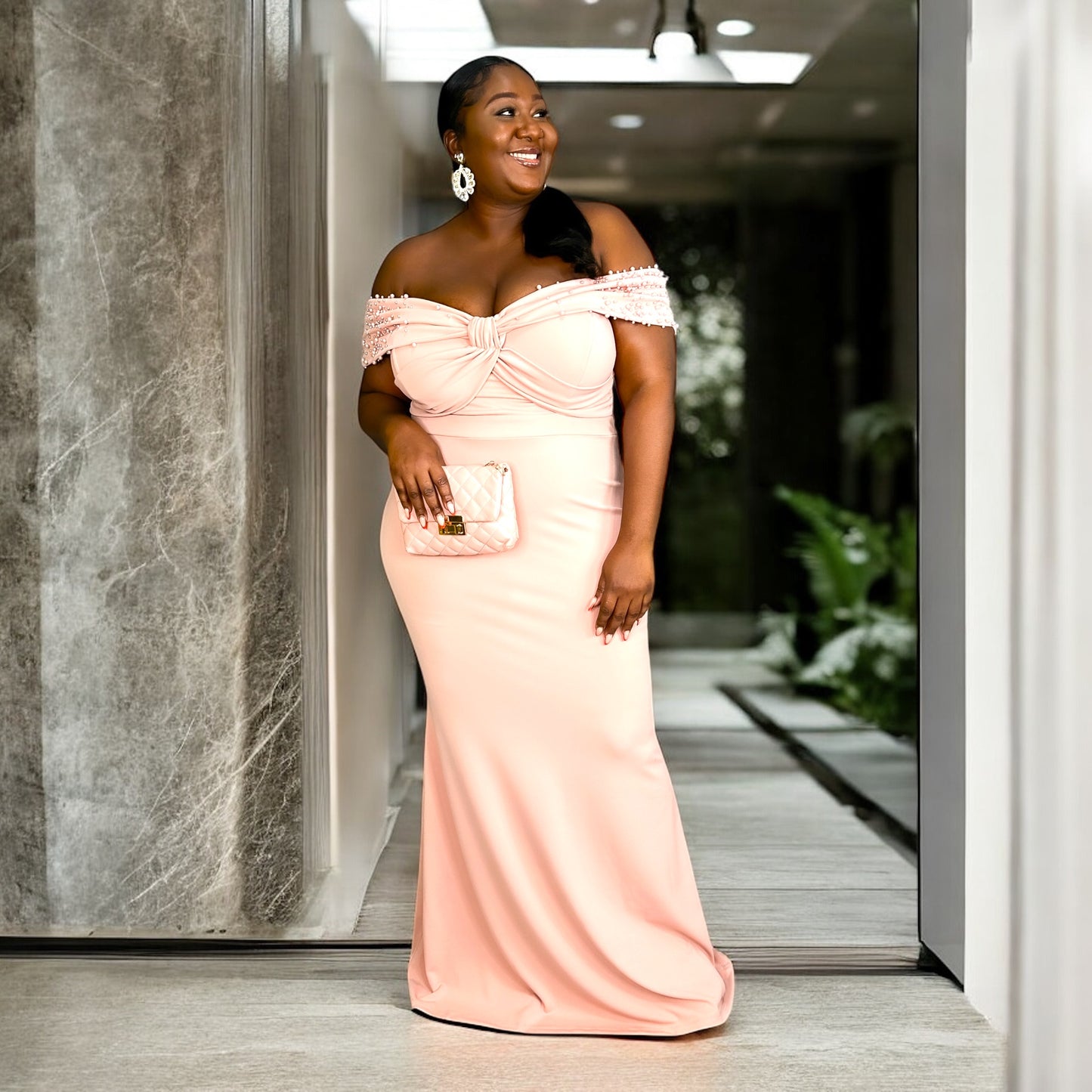Blush Belle Off-Shoulder Gown