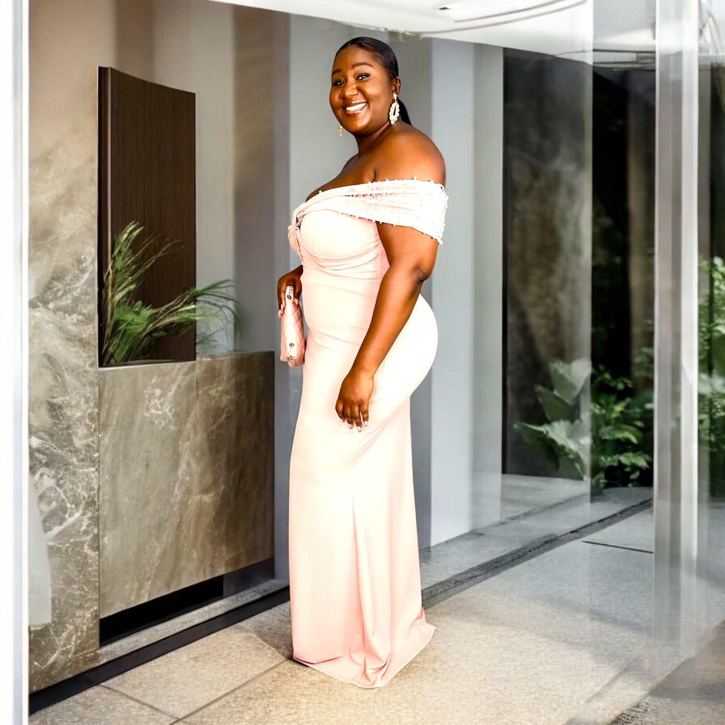 Blush Belle Off-Shoulder Gown