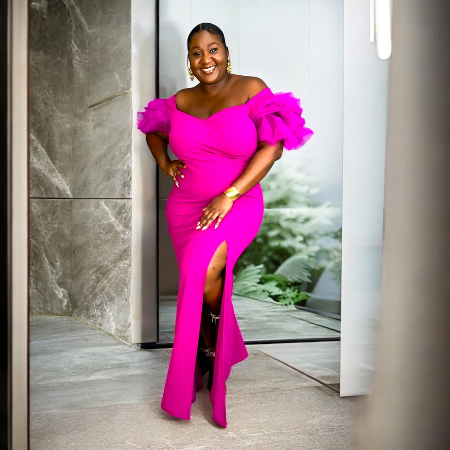 Magenta Ruffle Drama Gown