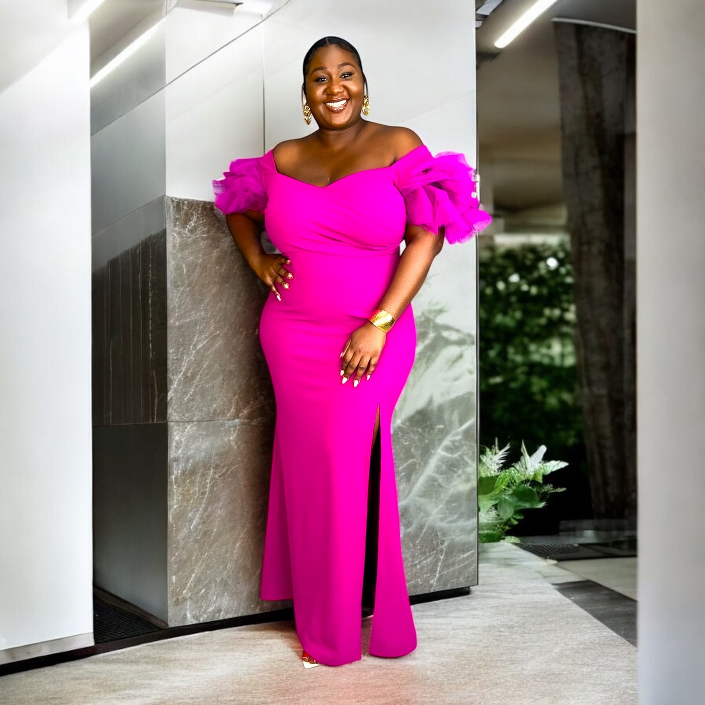Magenta Ruffle Drama Gown
