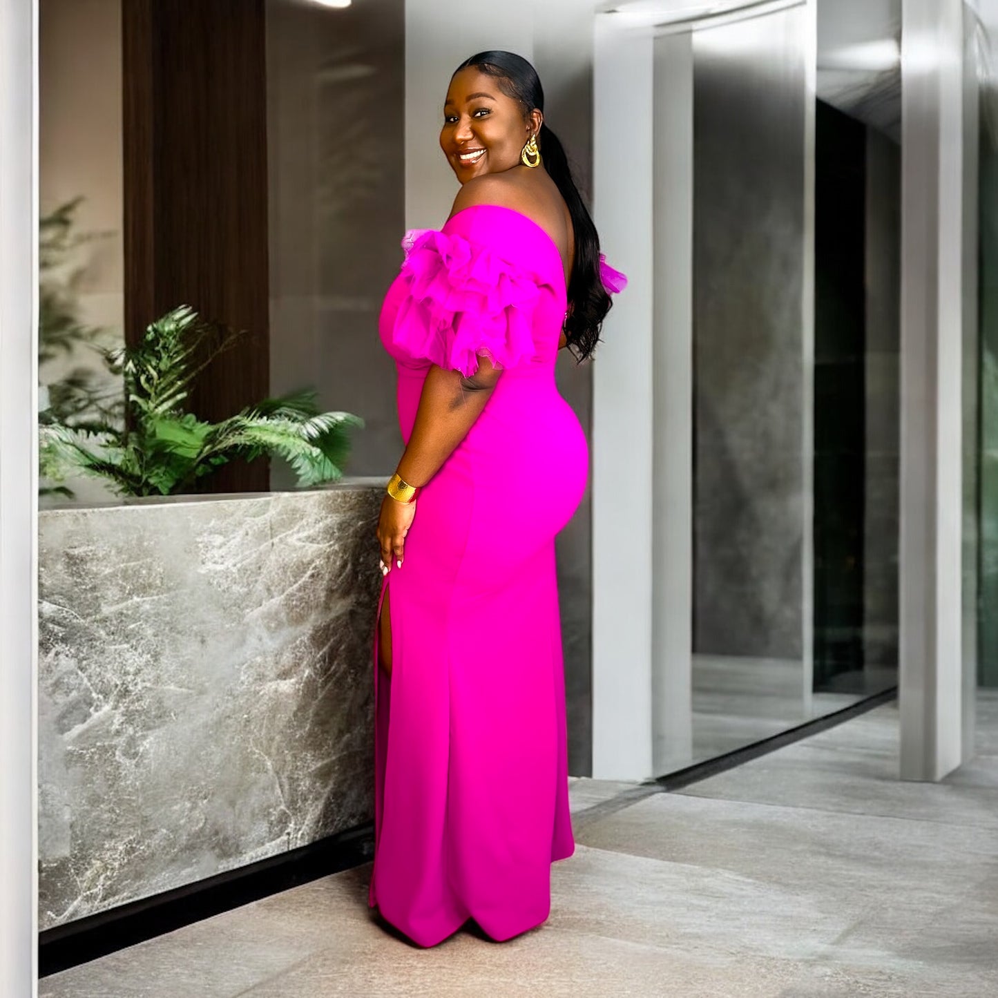 Magenta Ruffle Drama Gown