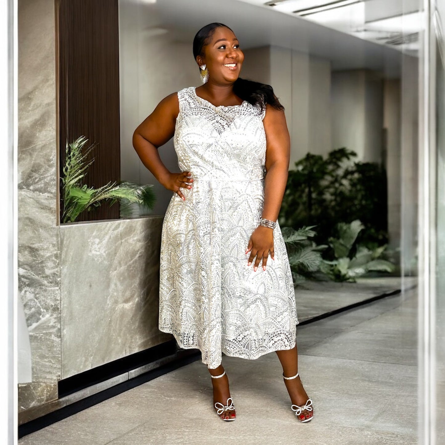 Radiant Grace Lace Midi Dress
