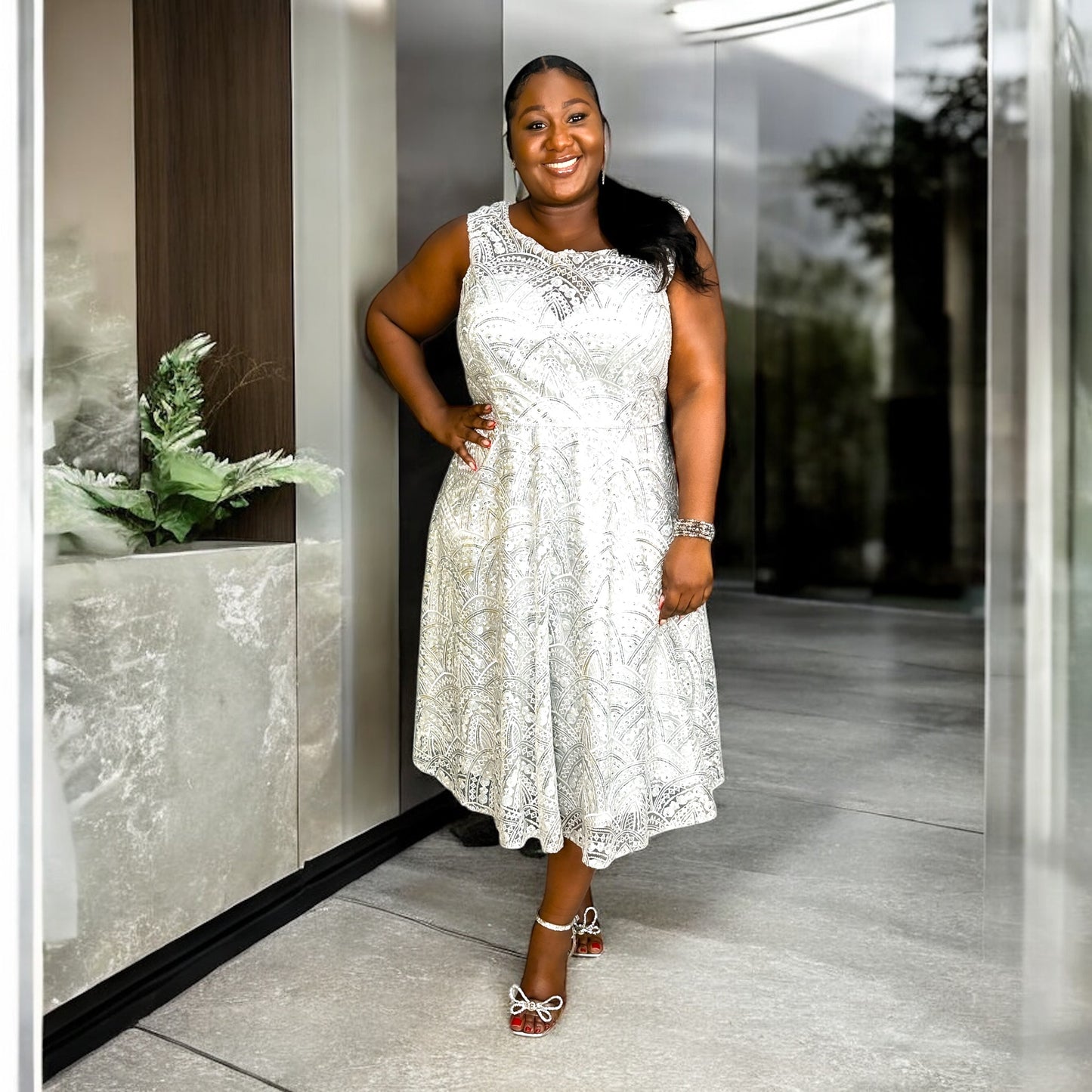 Radiant Grace Lace Midi Dress