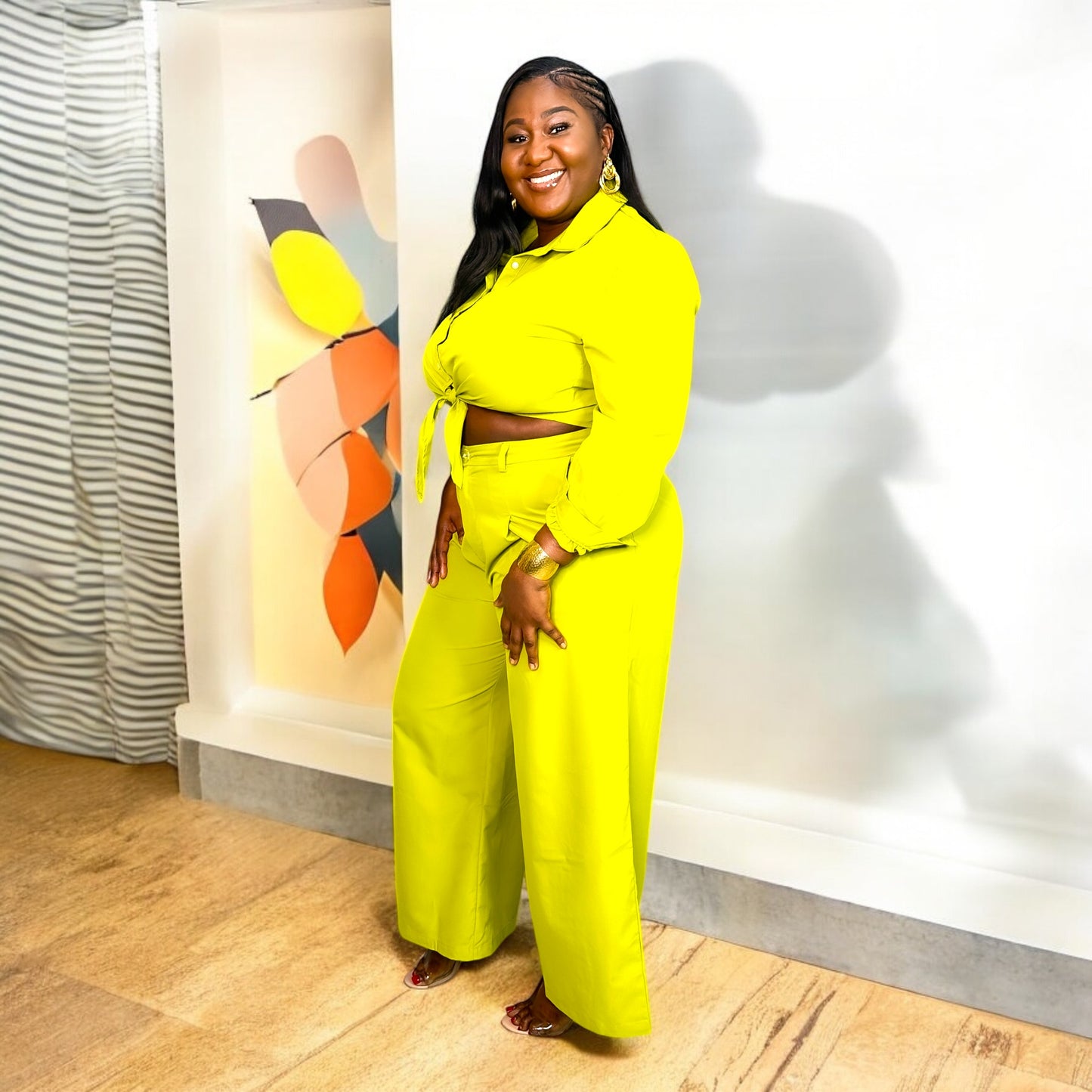 Sunshine Power Set – Wide-Leg Pant & Tie Front Top