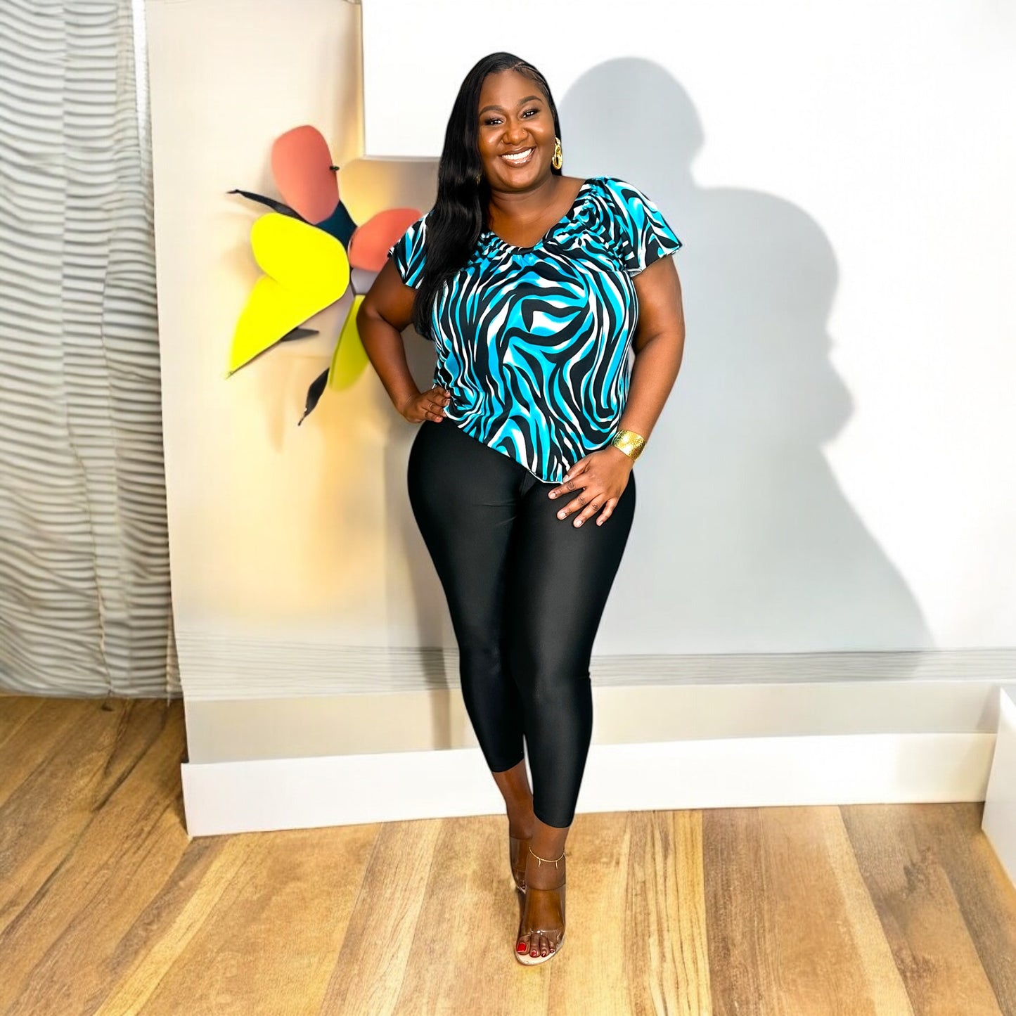 Aqua Zebra Curve Top