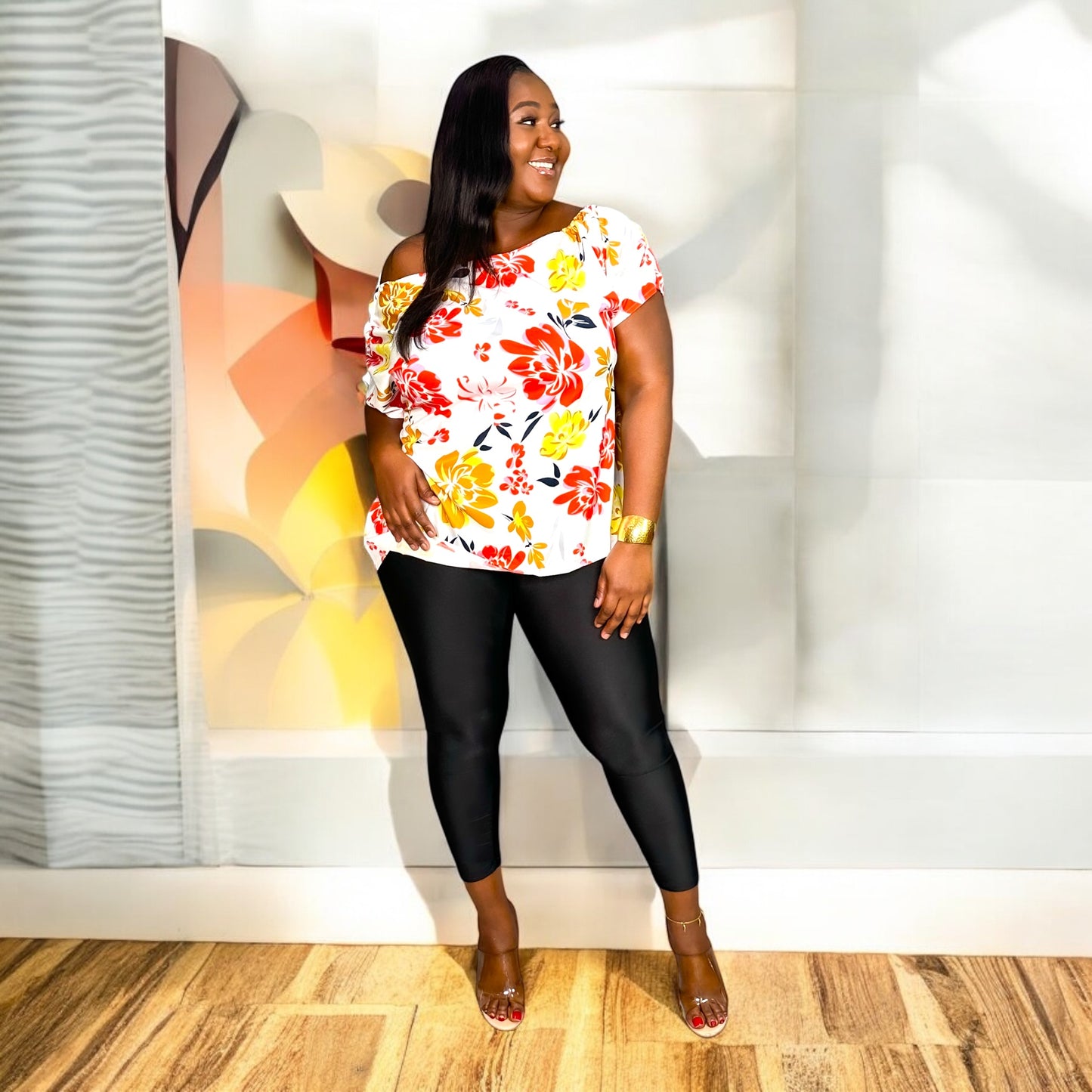 Island Bloom Cold Shoulder Top