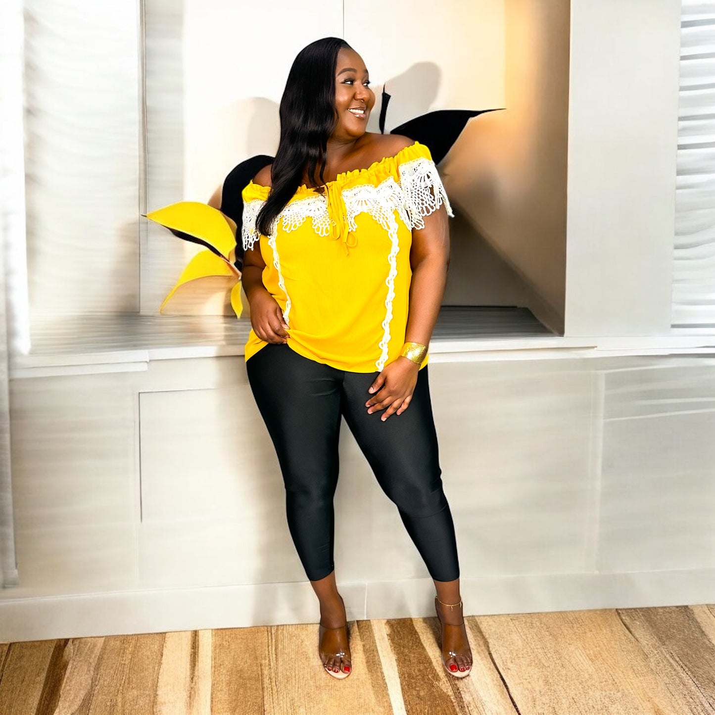 Island Lace Off-Shoulder Blouse Yellow