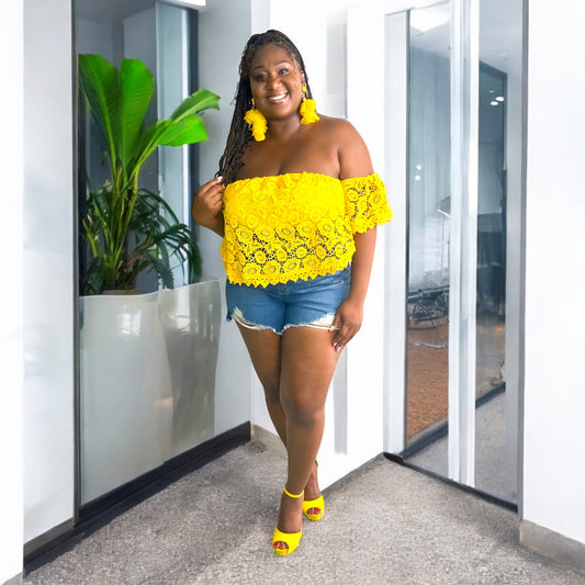 Sunshine Vibes – Lace Off-Shoulder Top