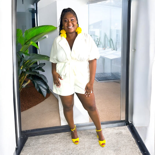 Chic Glow Wrap Romper – Ivory