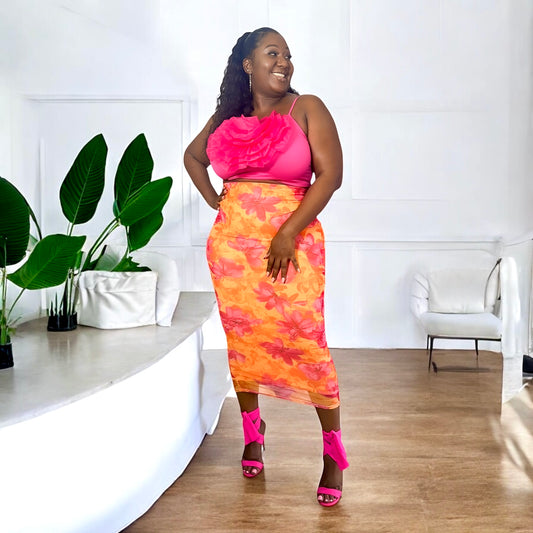Liz Pink Flower Skirt Set