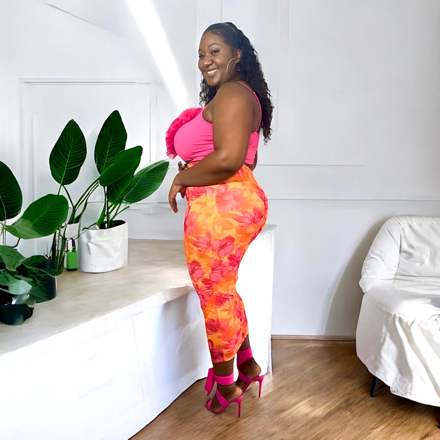 Liz Pink Flower Skirt Set