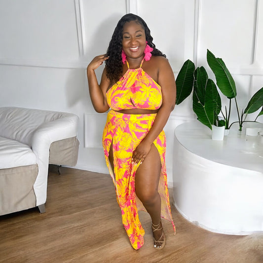 Pink and Yellow Hawaii Skirt Set