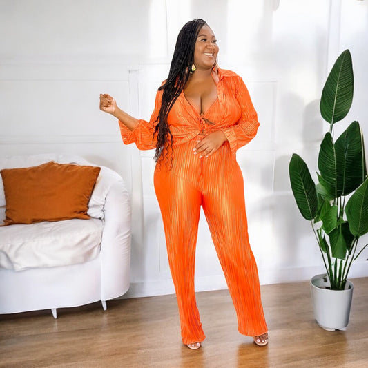 Golden Hour Pleated Set – Orange