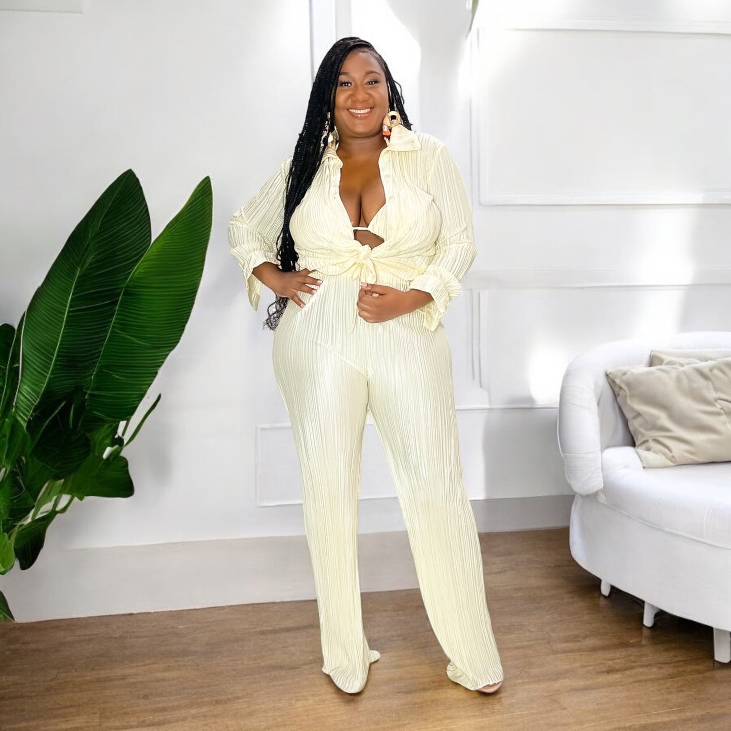 Golden Hour Pleated Set – Champagne Cream