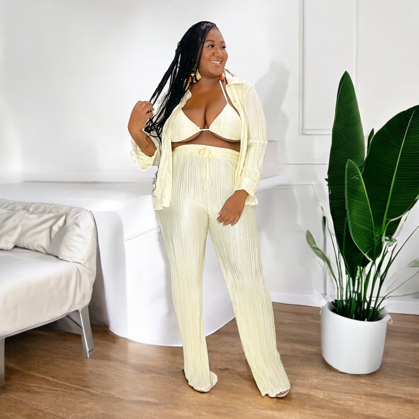 Golden Hour Pleated Set – Champagne Cream