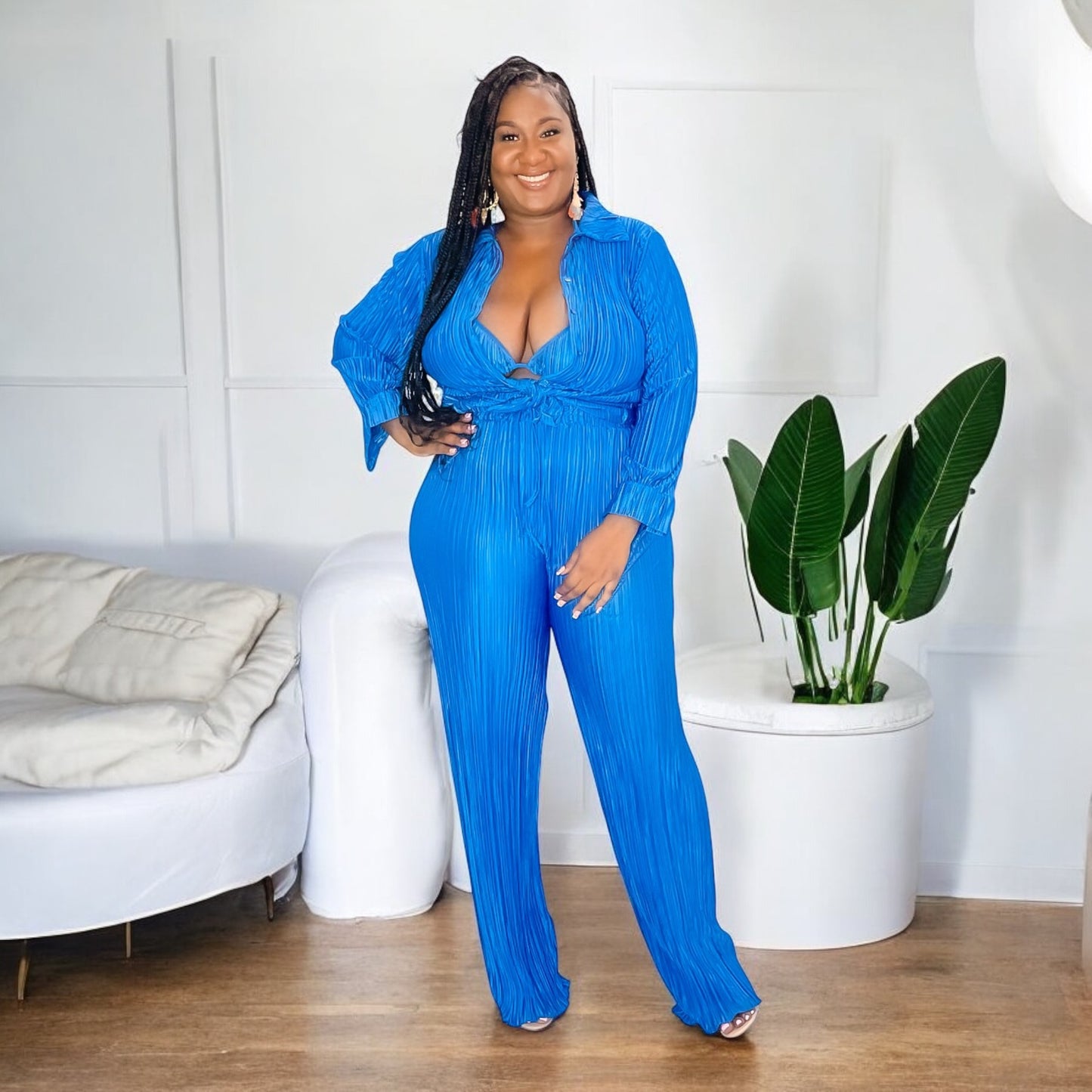 Golden Hour Pleated Set – Royal Blue