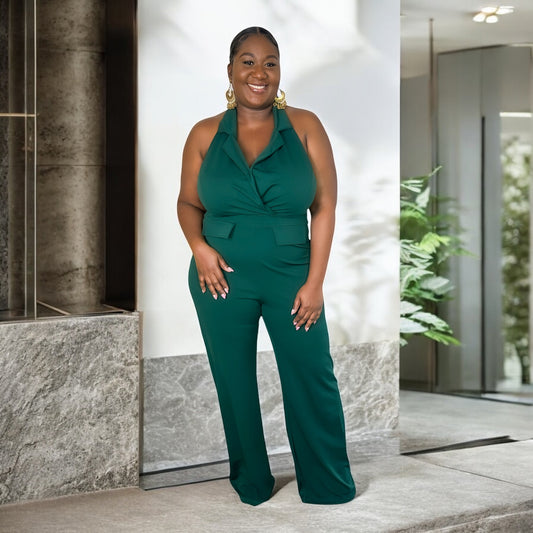 Boss Babe Halter Jumpsuit – Emerald Green