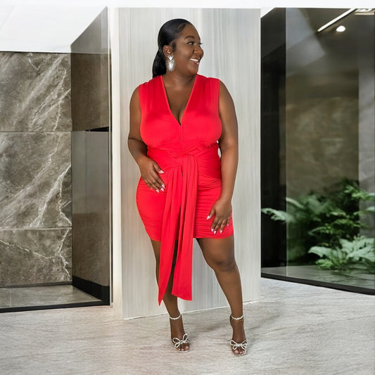 Red Tie Front Bodycon Dress