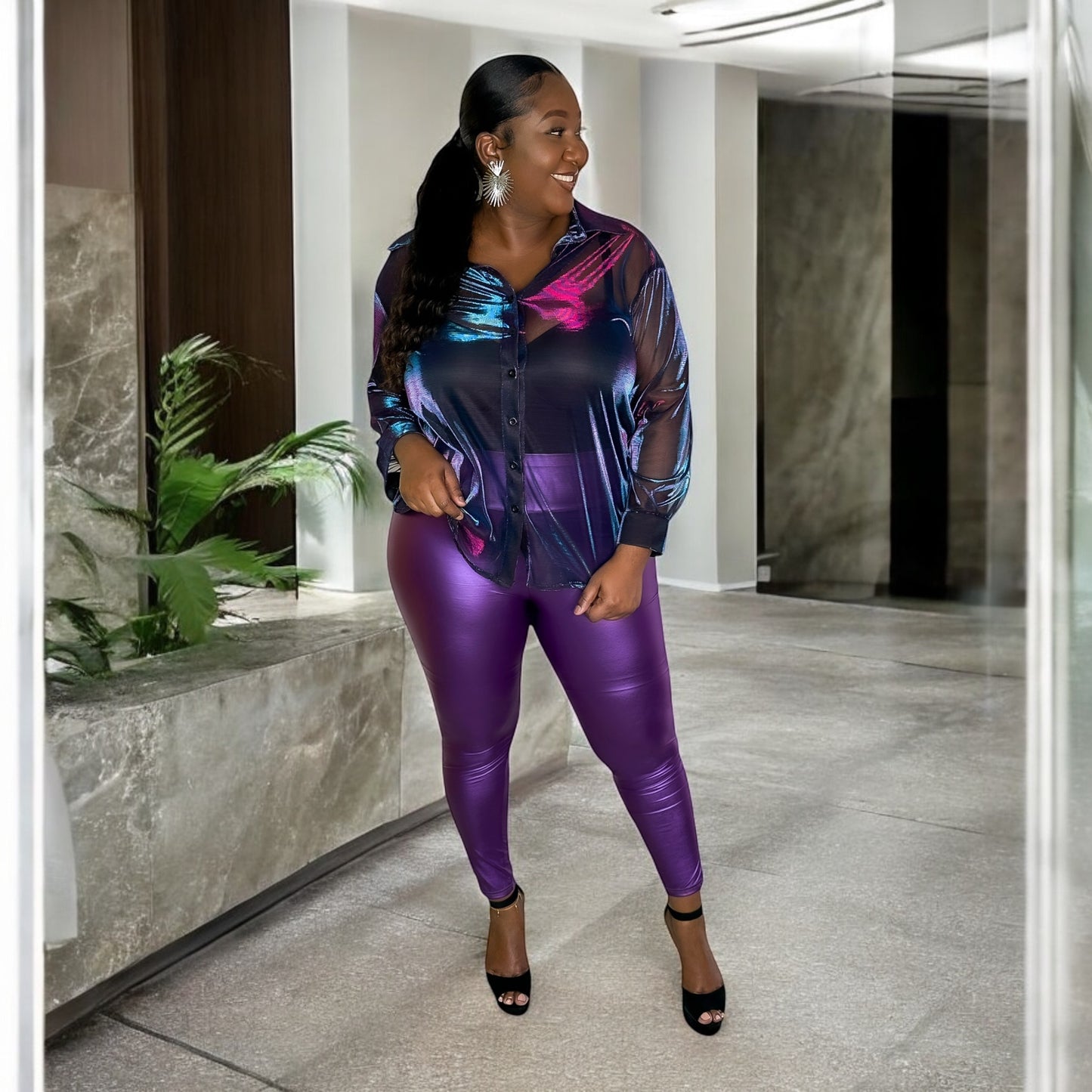 Purple Holographic Leather Leggings