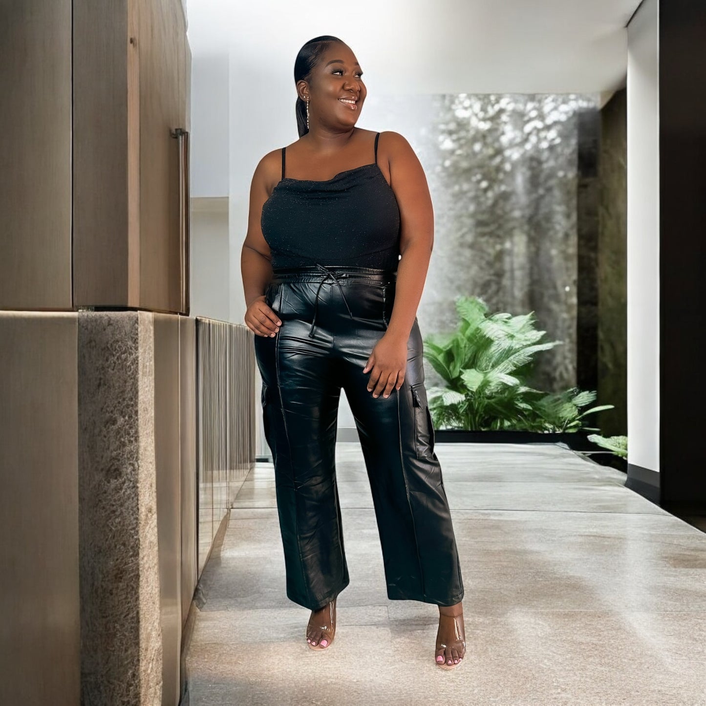 Black Cargo Faux Leather Pants