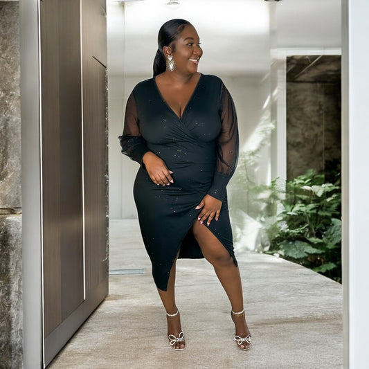 Midnight Glam Sheer Sleeve Dress