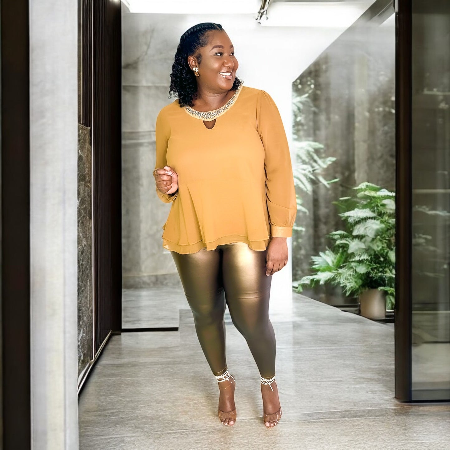 Brown Glam Peplum Blouse