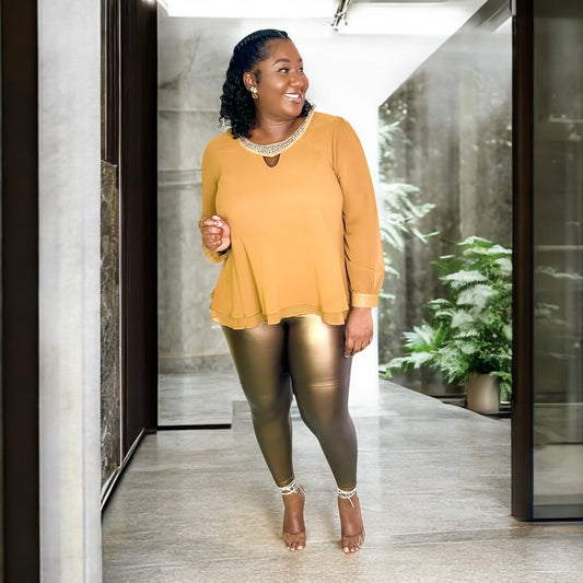 Brown Glam Peplum Blouse