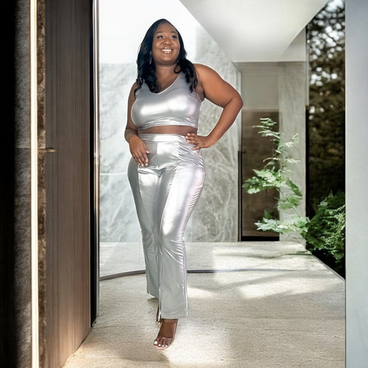 Silver Metallic Two-Piece Set