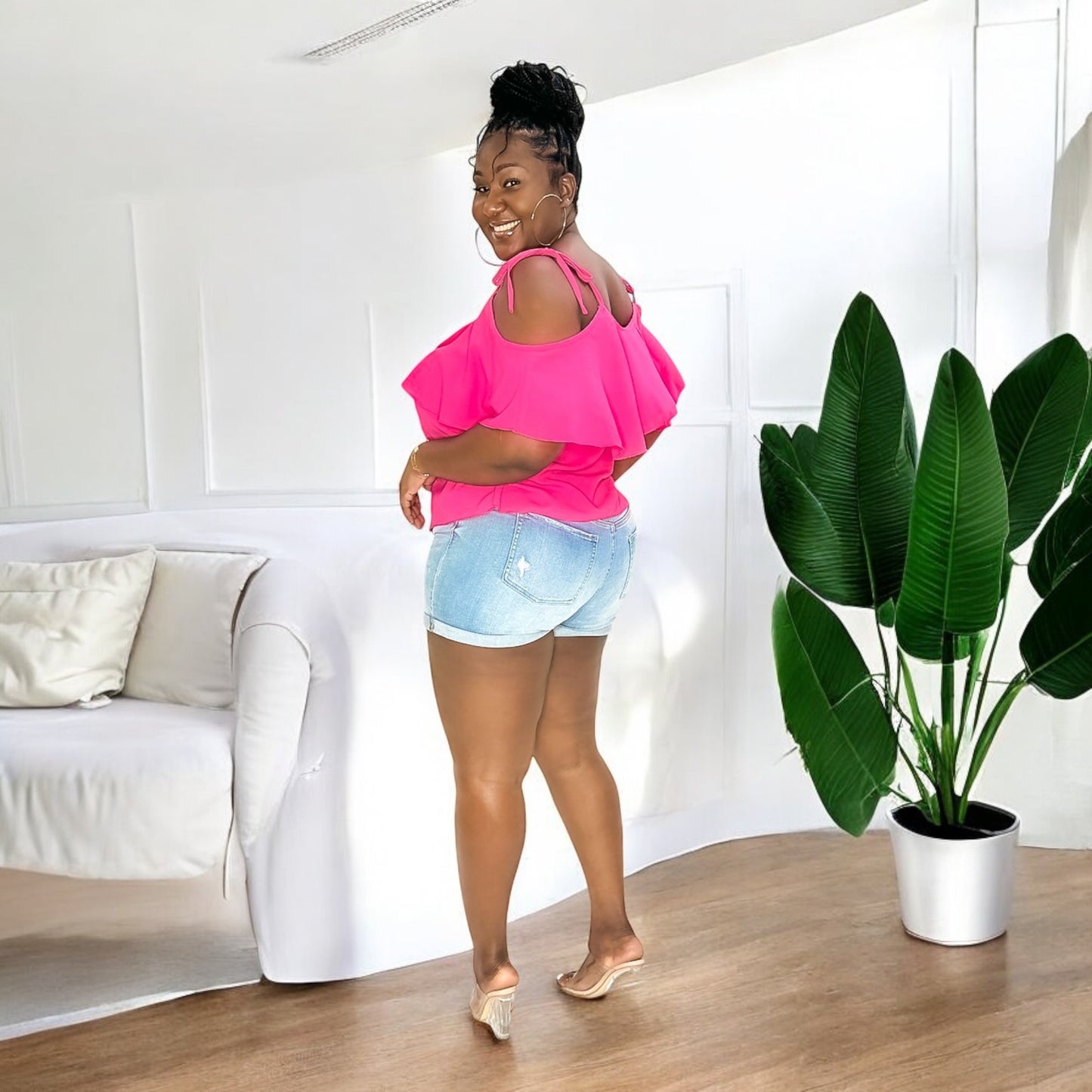 Hot Pink Ruffle Shoulder Top
