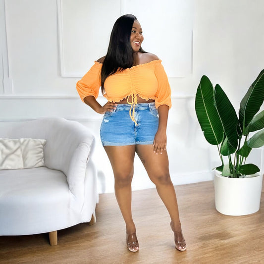 Sunset Off-Shoulder Smocked Crop Top