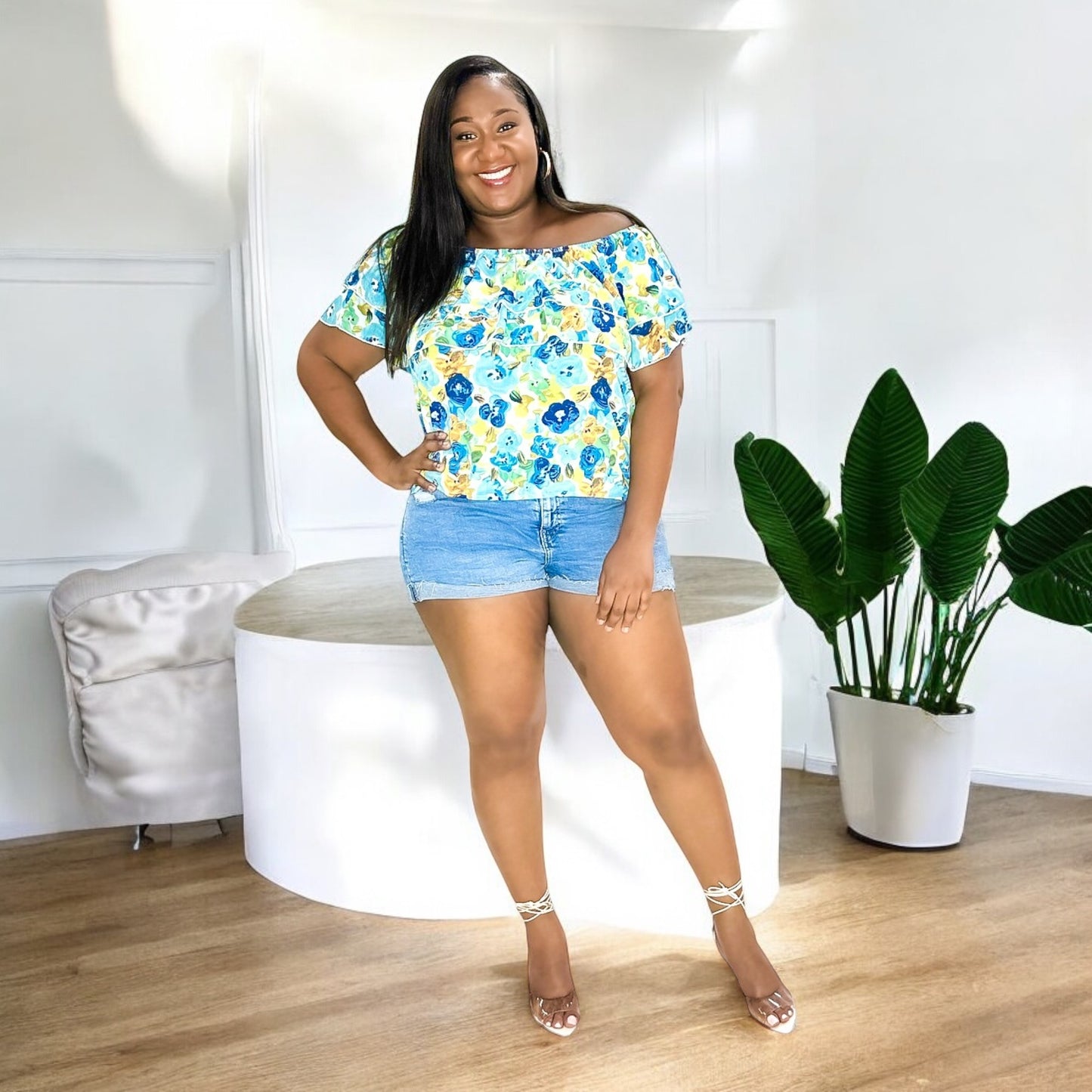 Blue Breeze Floral Off-Shoulder Top