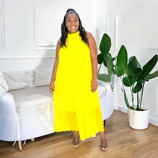 Sunshine Pleated Halter Maxi Dress