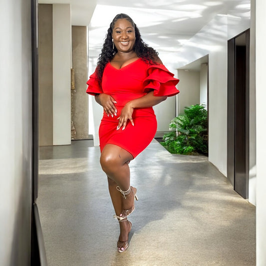 Flame Ruffle Sleeve Midi Dress