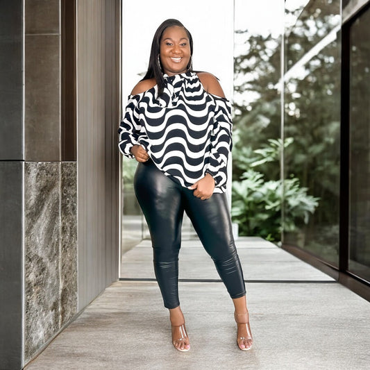 Black & White Cold Shoulder Blouse